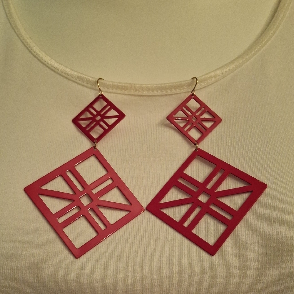 Chic Red Metal Geometric Earrings